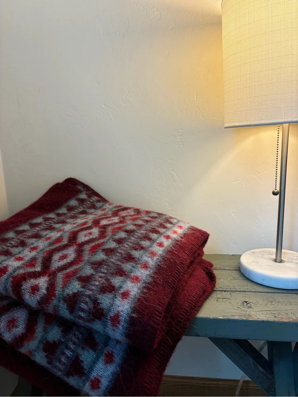 ICEWEAR 100% Wool Burgundy Fair Isle Knit Blanket